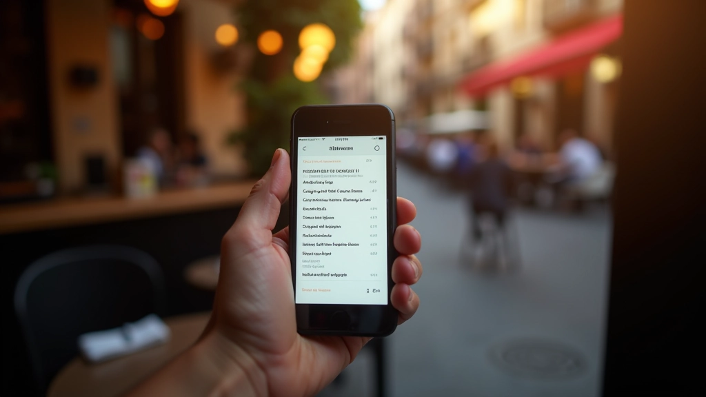 Pantalla de teléfono mostrando traducción automática de menú de restaurante en Barcelona